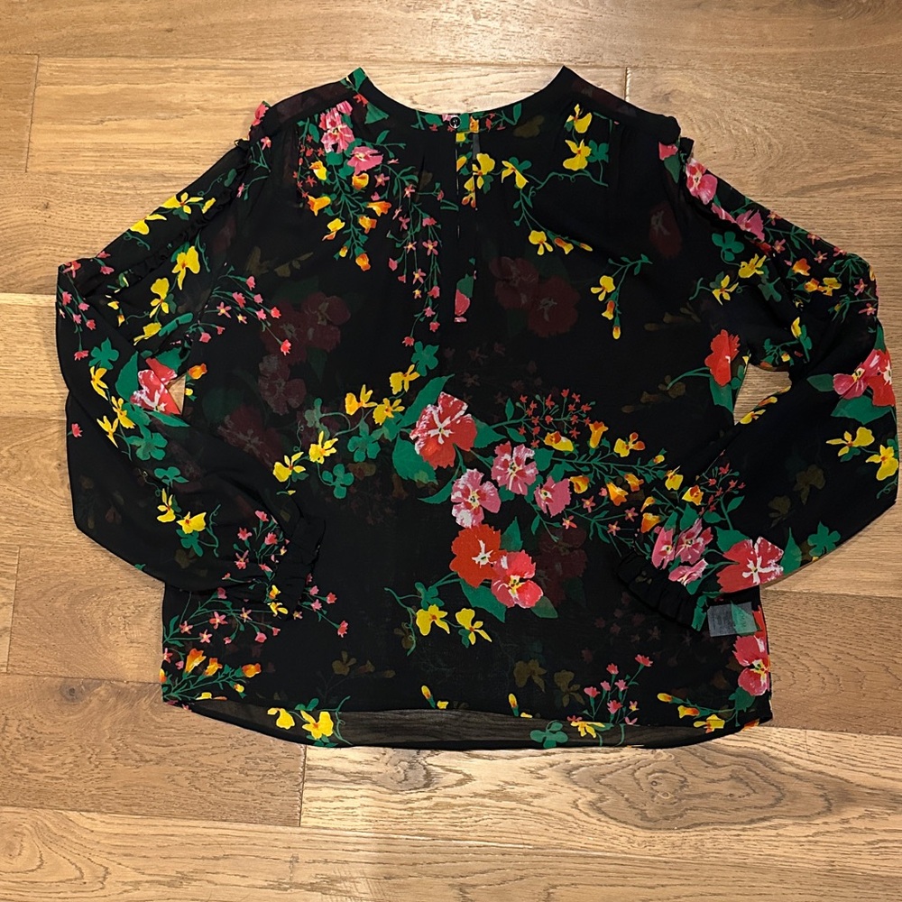 CAbi Black Floral Blouse